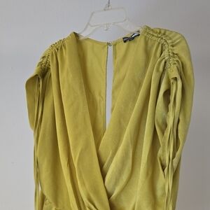 Fashion Nova Mustard Short Drawstring Sleeve Romper SKU058